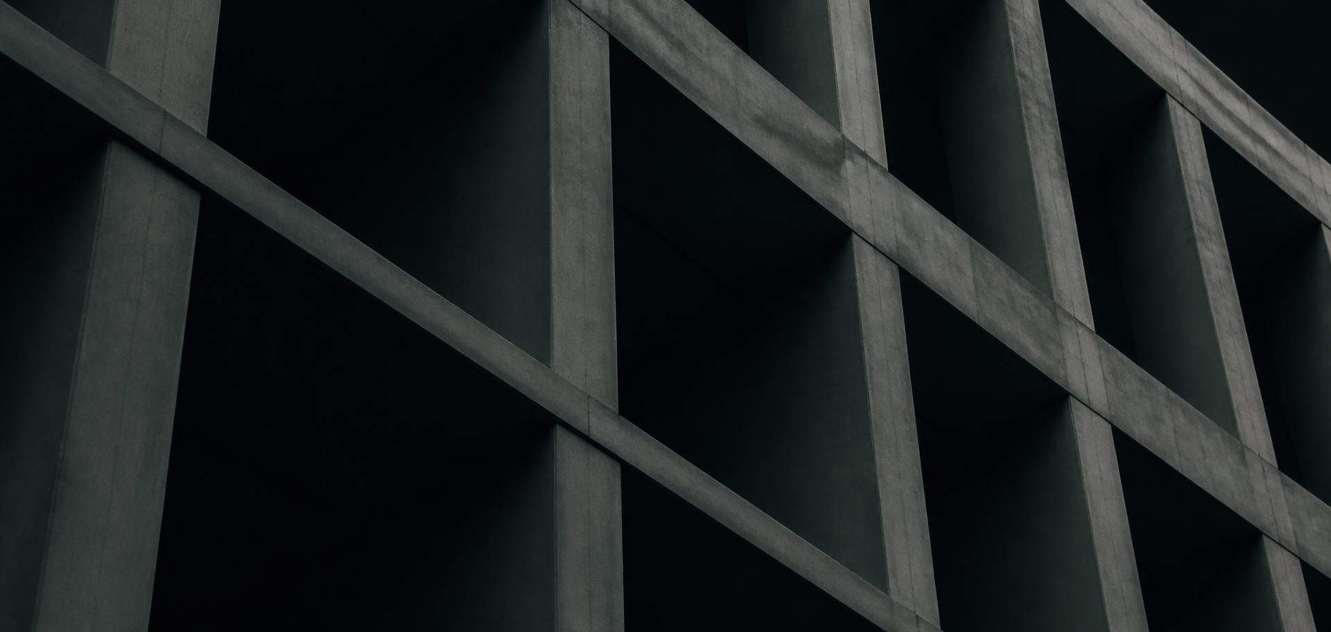 Concrete structural frame of a modern building, photographed from below